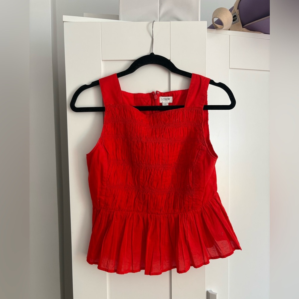 J. Crew Bright Red Smocked Peplum Tank